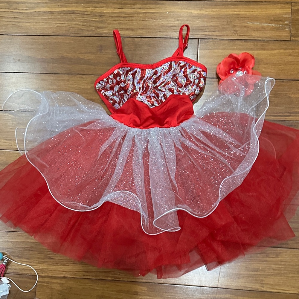 Sparkling Red and White Kids Dance Costume